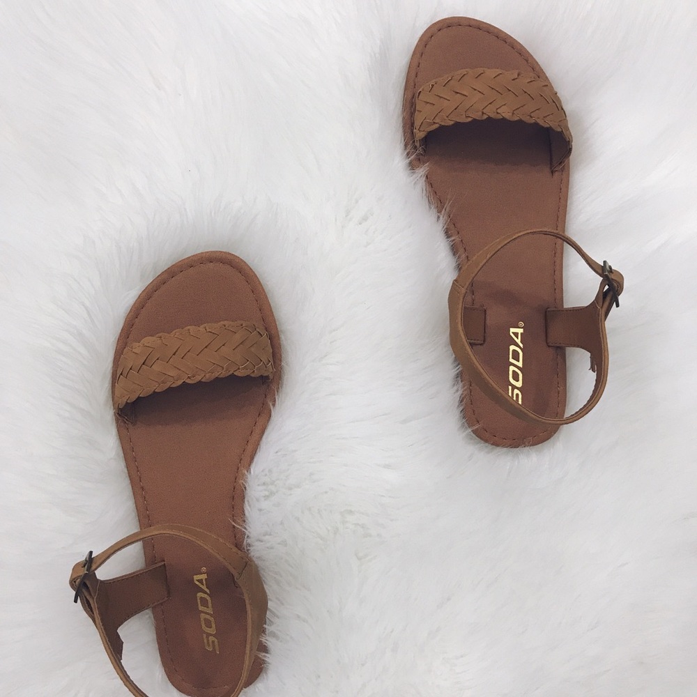Tan Braided Flat Ankle Strap Sandals - Picture 4 of 8